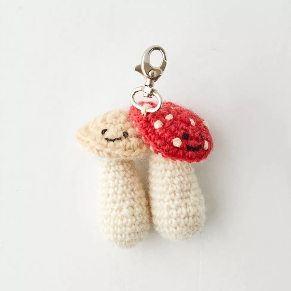 UO Crochet Mushroom Keychain, Red, NWT